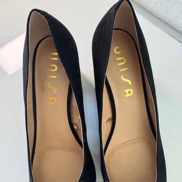 NEW Unisa Women's Uniletra Shoes Pumps Black Suede Block Heel Pointed Toe 11 M - Picture 4 of 7